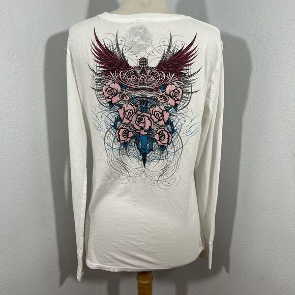 Stranded Shirt Womens L White Wings Burnout Graphic Crew Y2K - Picture 3 of 8